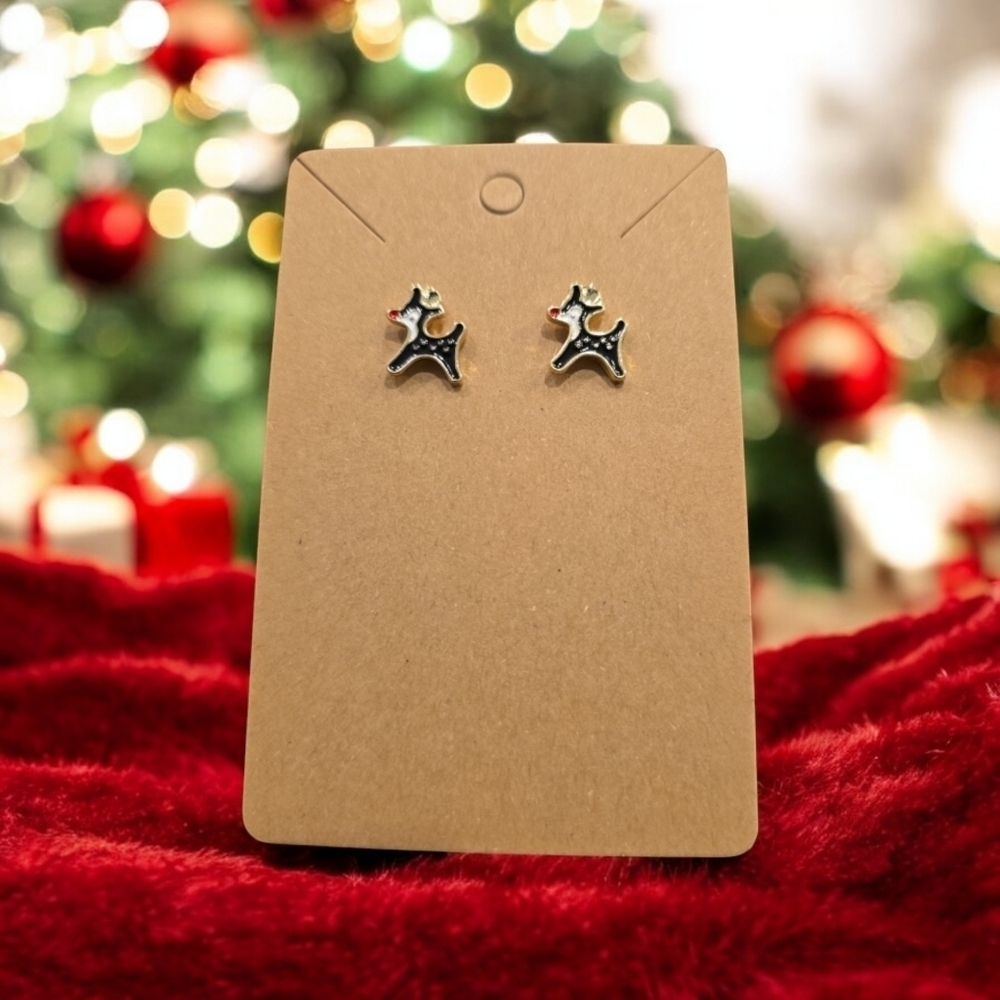 Black Reindeer Acrylic Christmas Stud Earrings